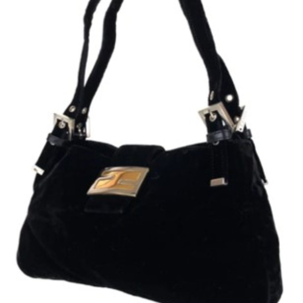 VINTAGE FENDI BLACK VELVET BAGUETTE SHOULDER BAG